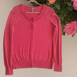 Sumptuously Soft Red CASLON Ribbon Trimmed Cardigan Size XL Like New